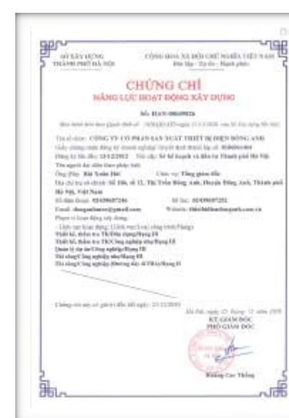 Chứng chỉ năng lực hoạt động xây dựng